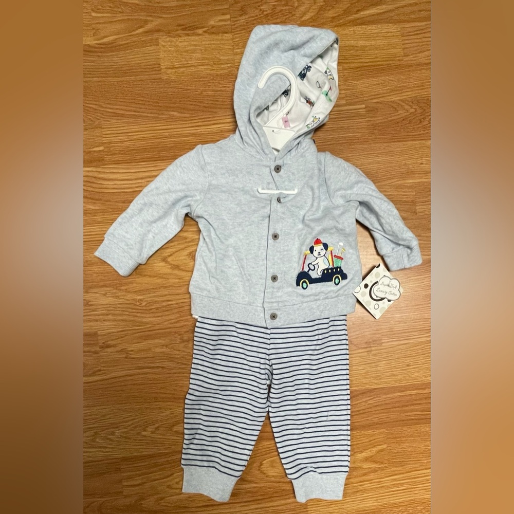 NWT Little Me 3PC Putting Puppies Cardigan Set Blue 9M